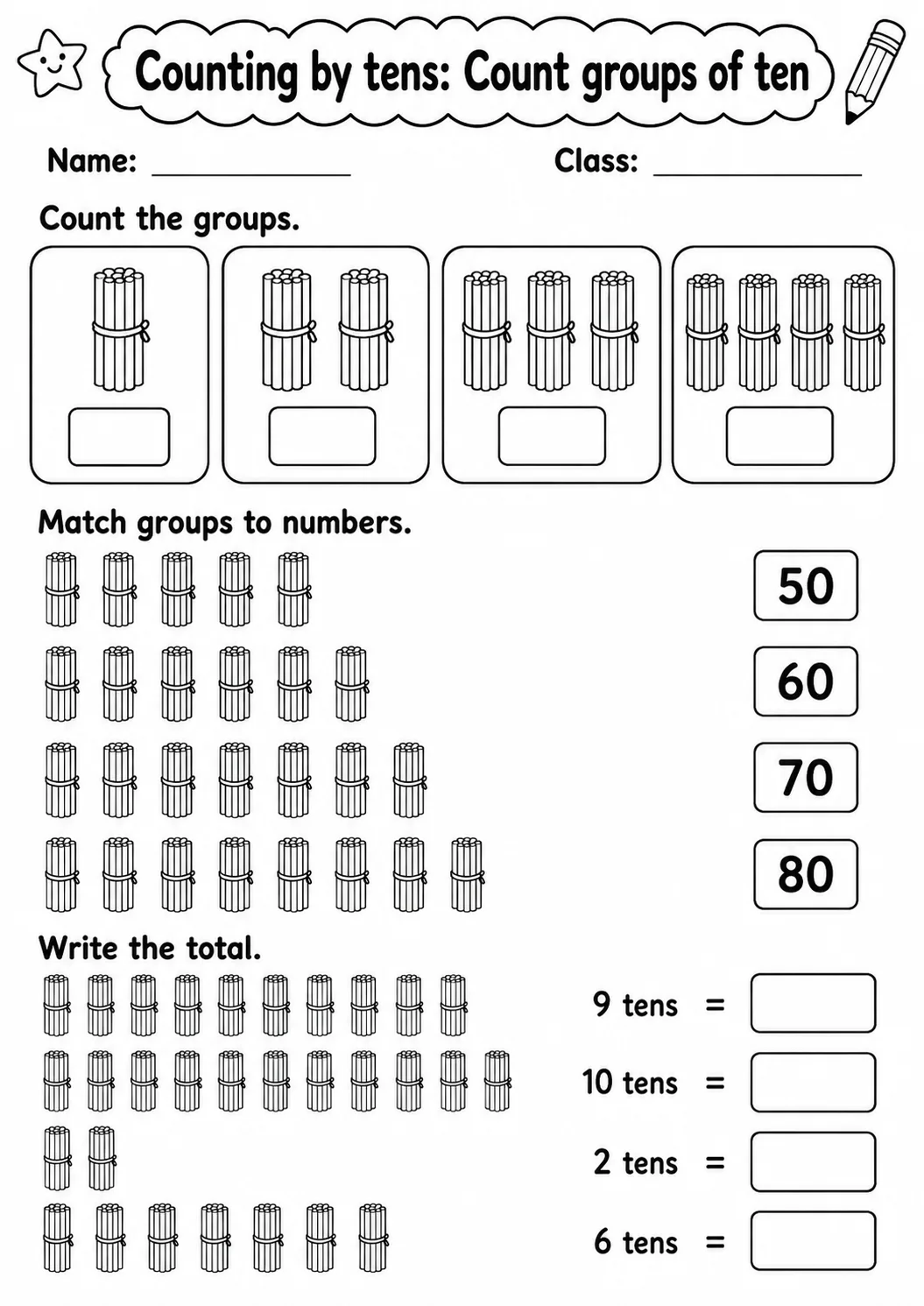 Kindergarten Counting by Tens Math Worksheet Pack page 4 printable worksheet preview