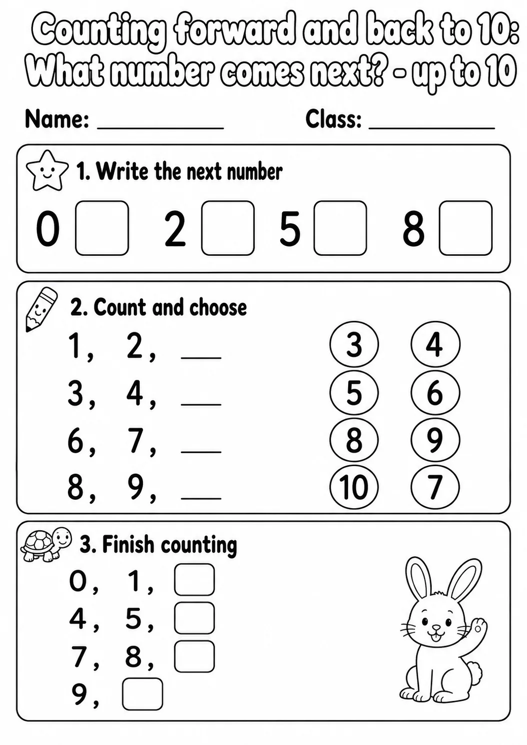 Kindergarten Counting Forward and Back to 10 Math Worksheet Pack printable worksheet pack preview