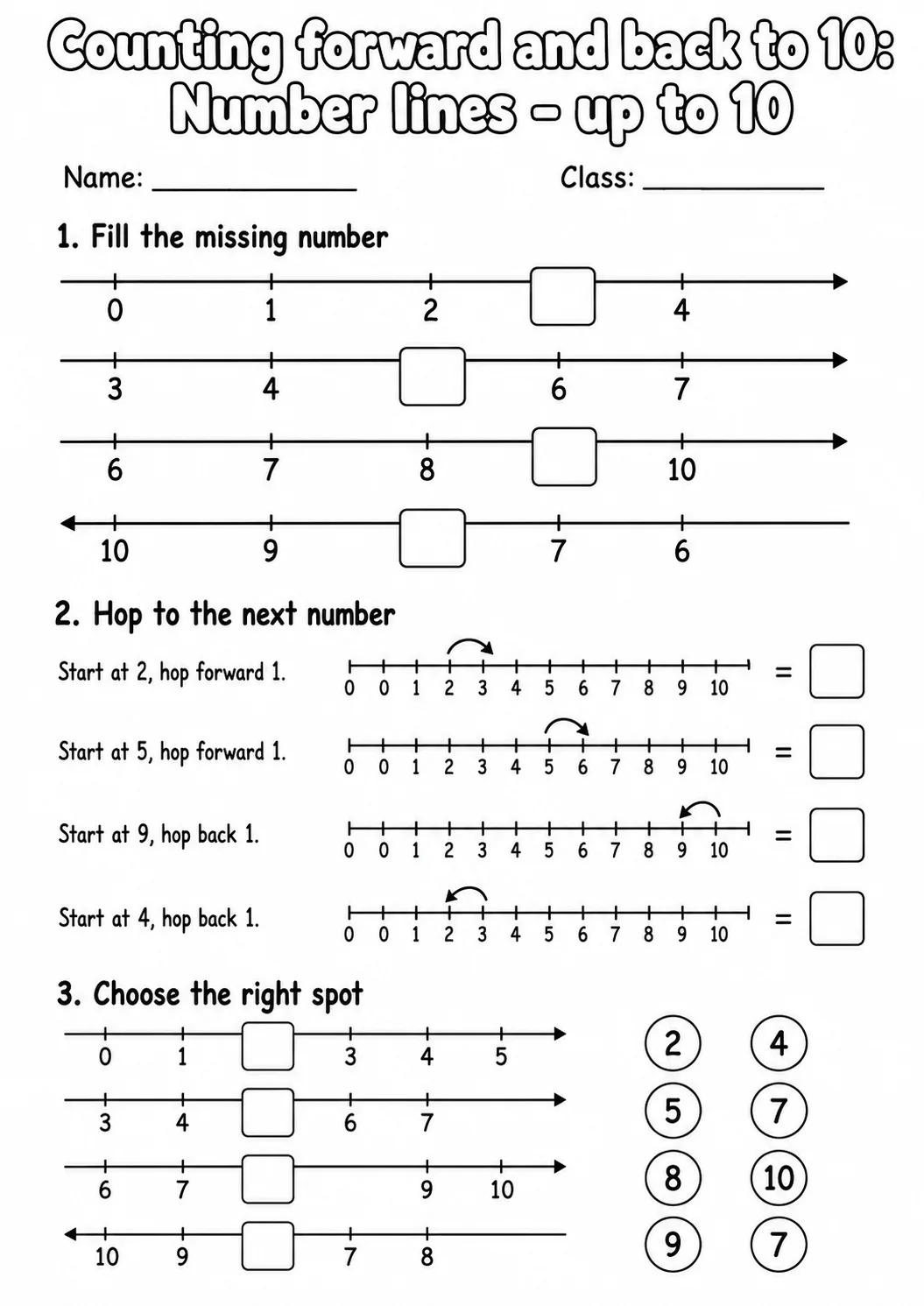 Kindergarten Counting Forward and Back to 10 Math Worksheet Pack page 5 printable worksheet preview
