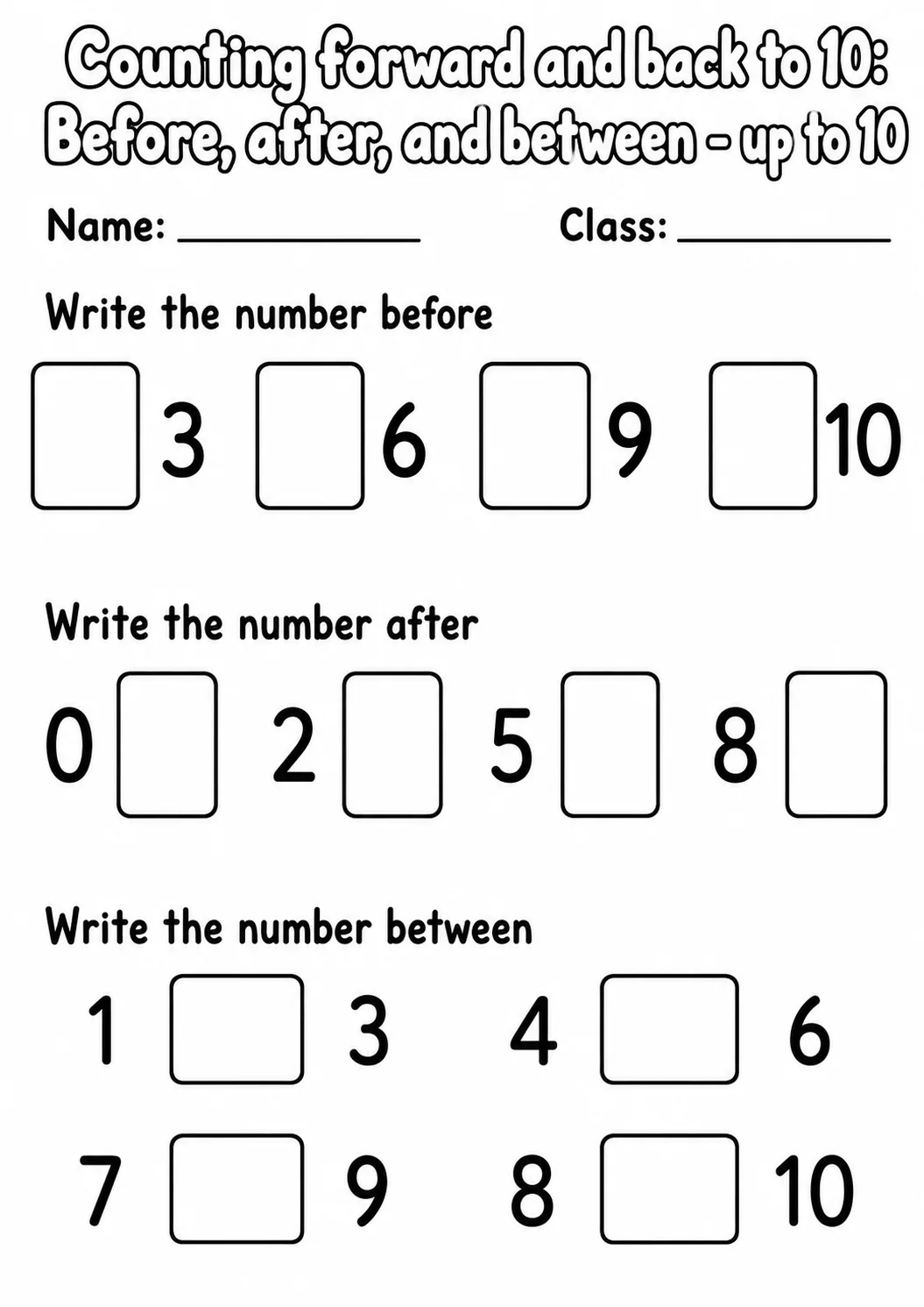 Kindergarten Counting Forward and Back to 10 Math Worksheet Pack page 6 printable worksheet preview