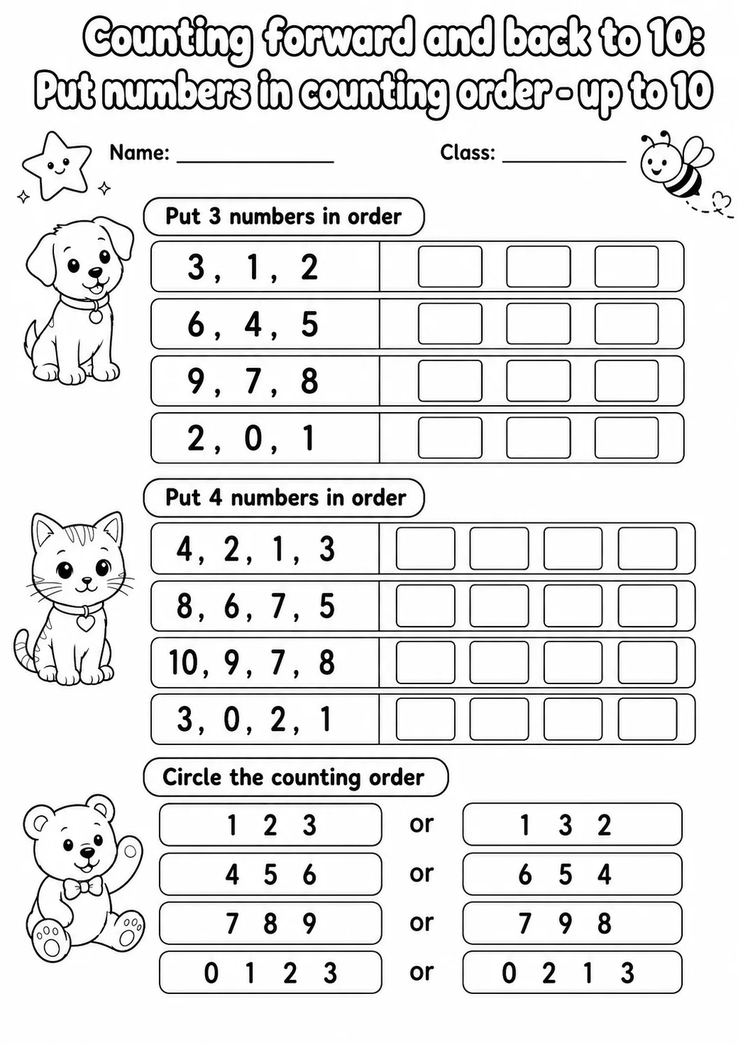 Kindergarten Counting Forward and Back to 10 Math Worksheet Pack page 7 printable worksheet preview