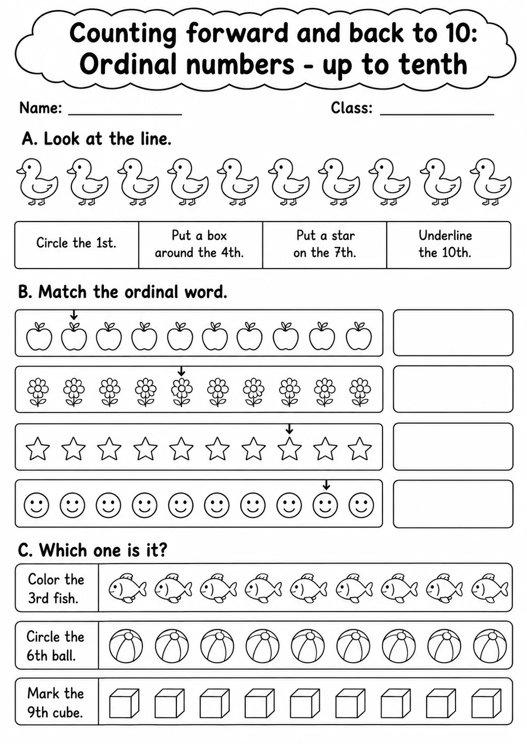 Kindergarten Counting Forward and Back to 10 Math Worksheet Pack page 11 printable worksheet preview