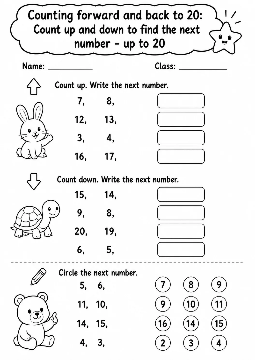Kindergarten Counting Forward and Back to 20 Math Worksheet Pack page 3 printable worksheet preview
