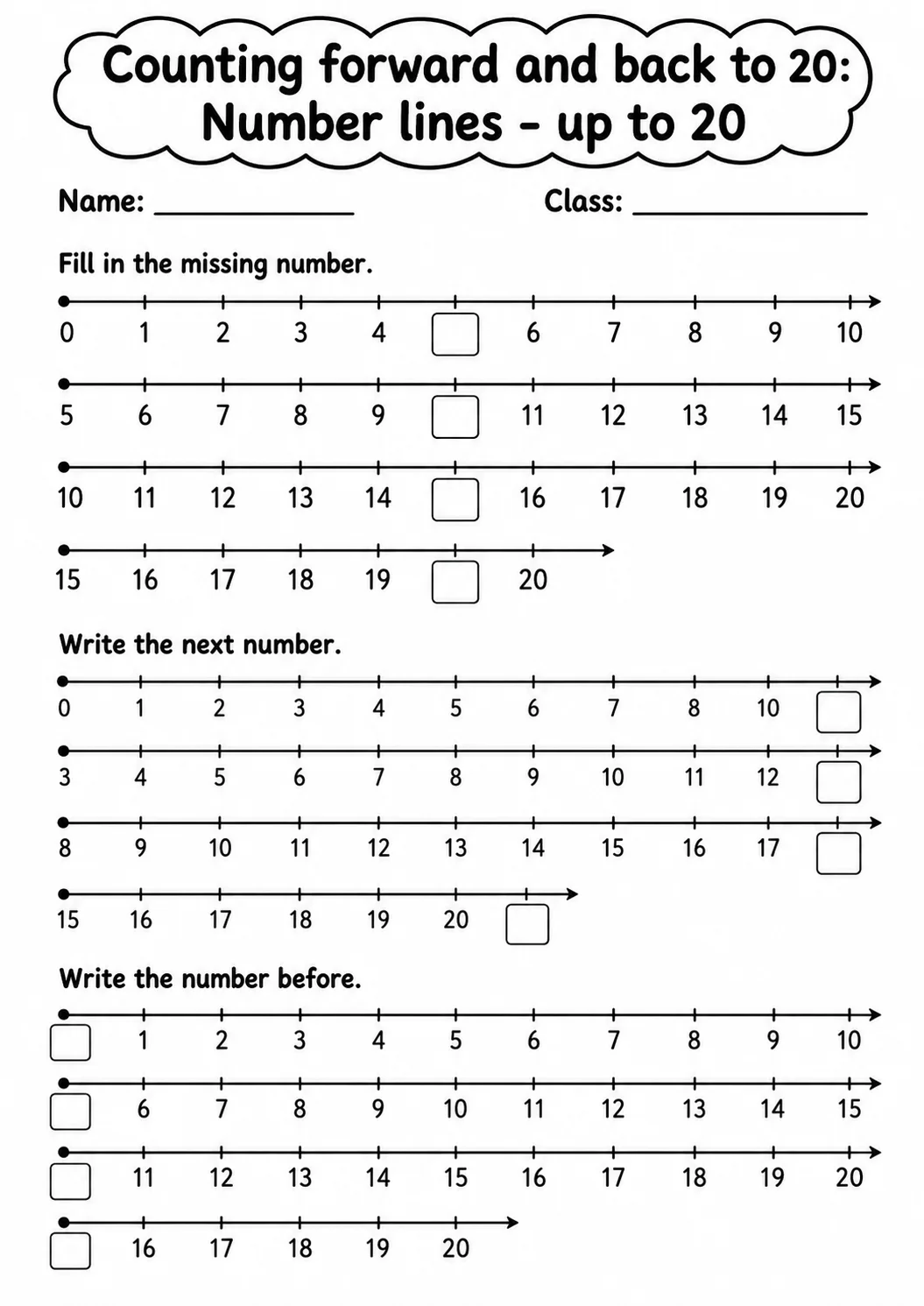 Kindergarten Counting Forward and Back to 20 Math Worksheet Pack page 4 printable worksheet preview