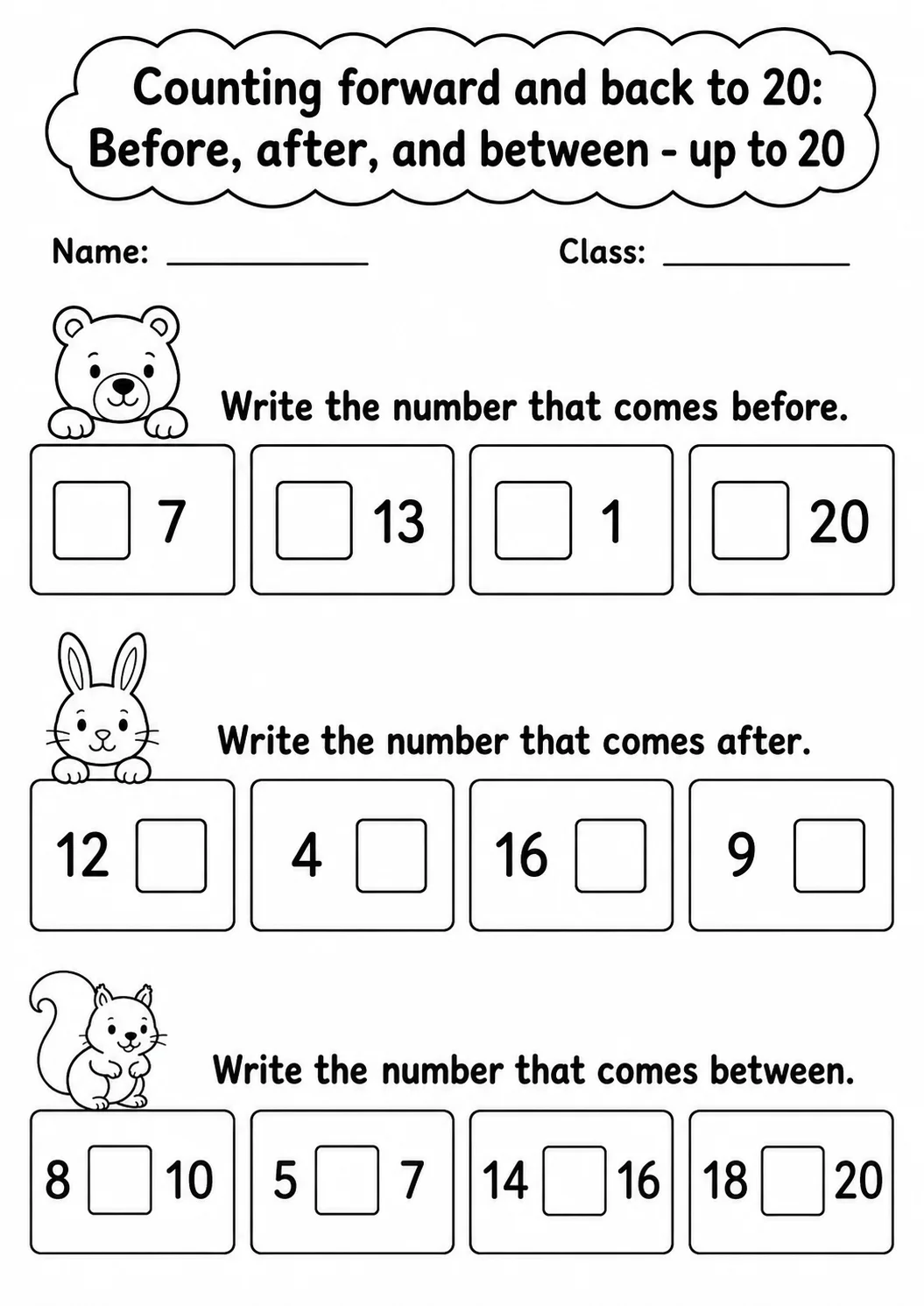 Kindergarten Counting Forward and Back to 20 Math Worksheet Pack page 5 printable worksheet preview