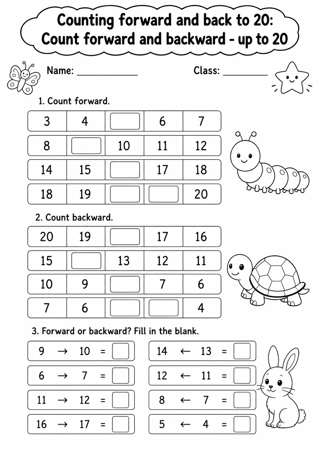 Kindergarten Counting Forward and Back to 20 Math Worksheet Pack page 8 printable worksheet preview