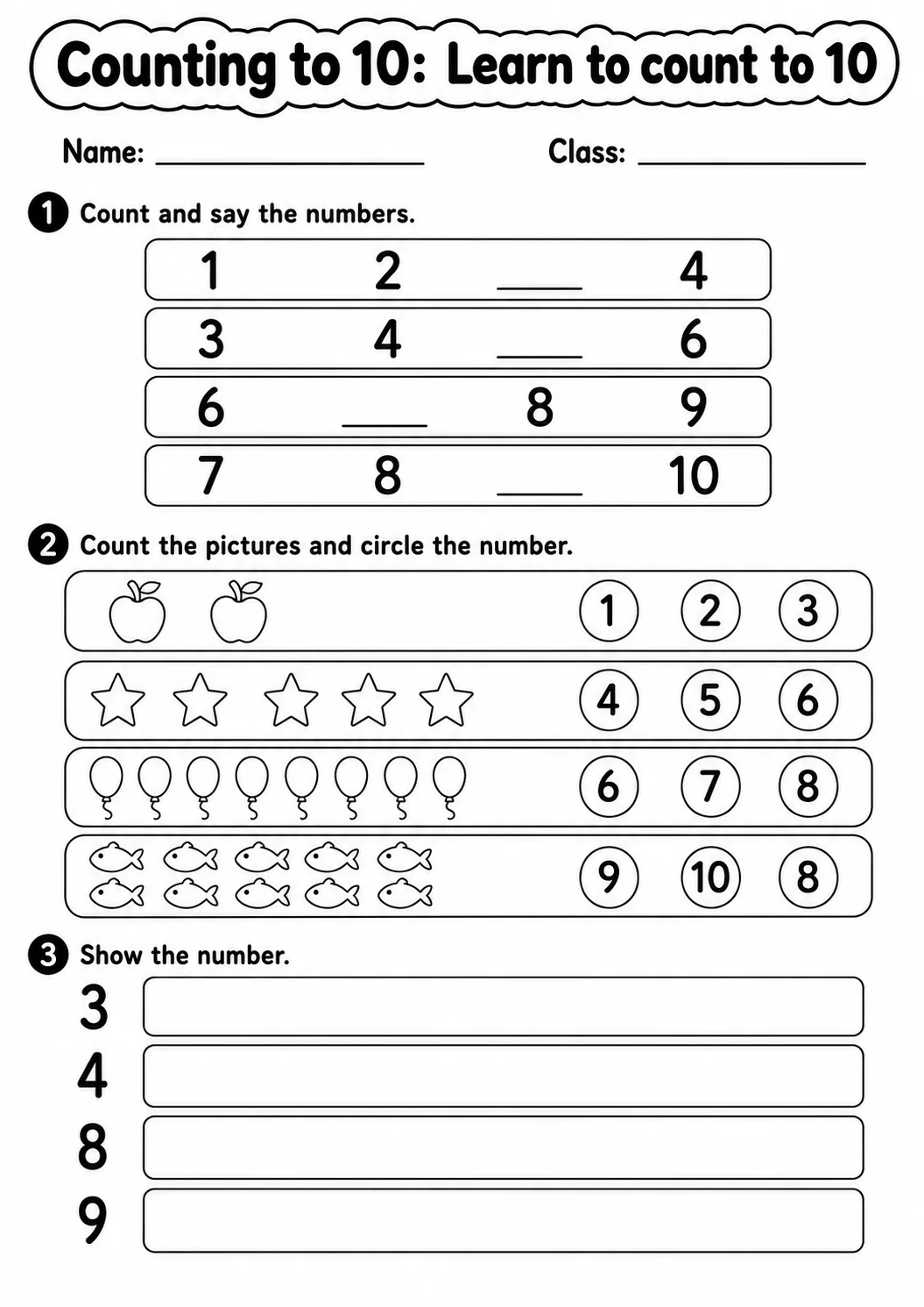 Kindergarten Counting to 10 Math Worksheet Pack printable worksheet pack preview