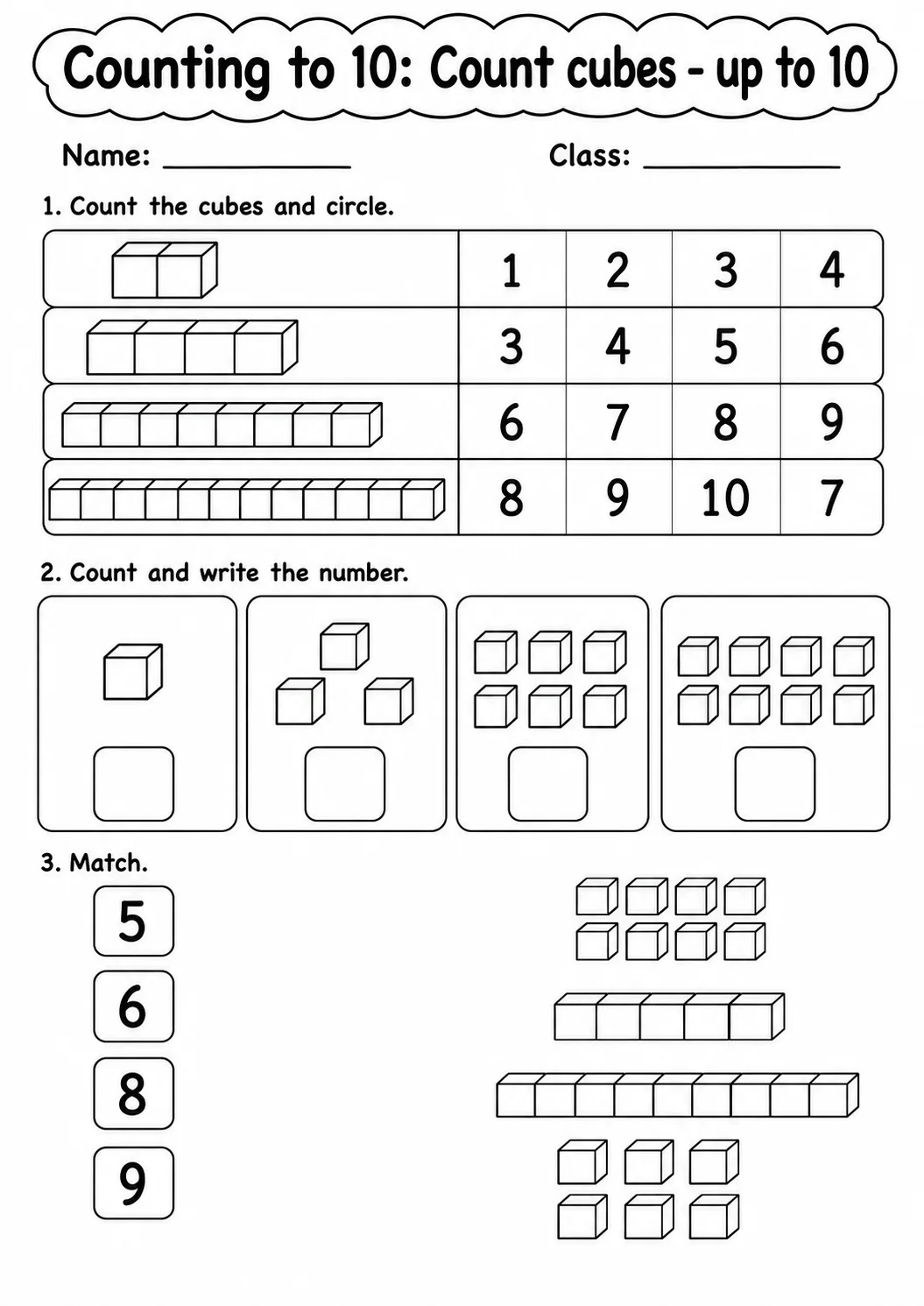 Kindergarten Counting to 10 Math Worksheet Pack page 3 printable worksheet preview