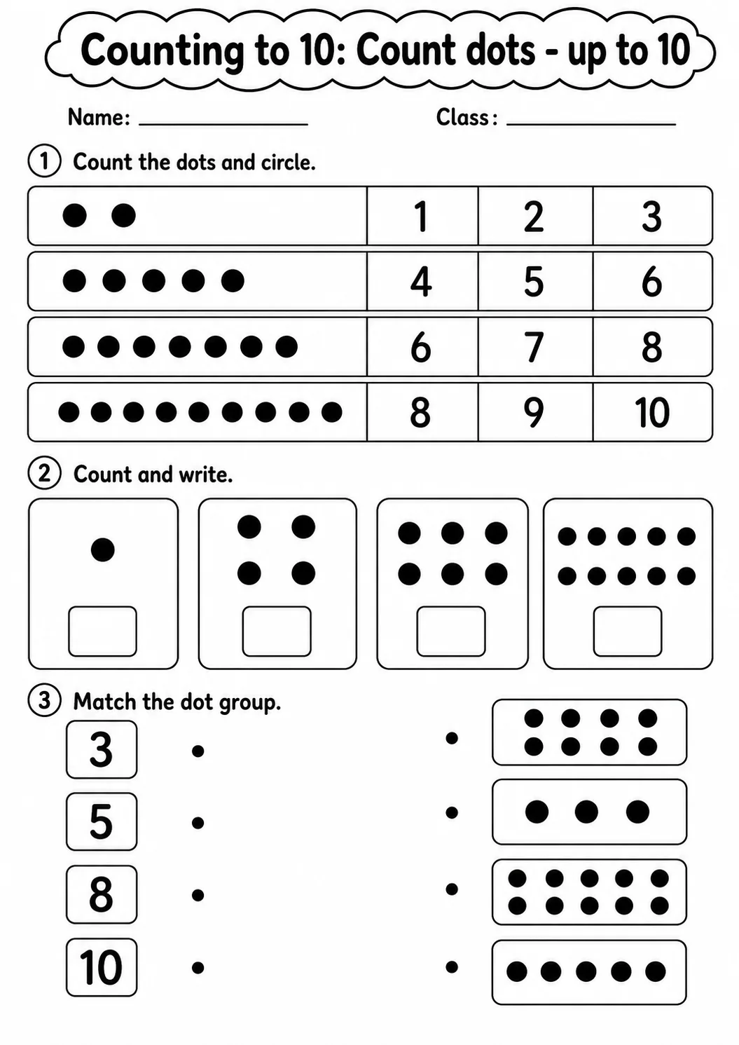Kindergarten Counting to 10 Math Worksheet Pack page 4 printable worksheet preview