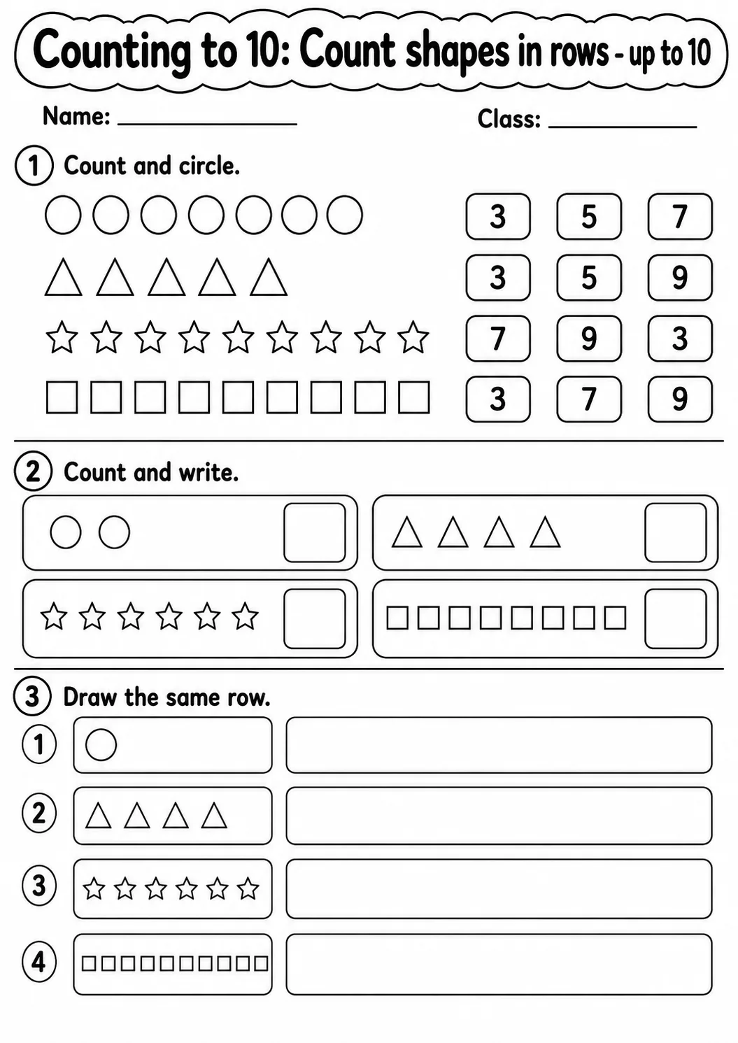 Kindergarten Counting to 10 Math Worksheet Pack page 5 printable worksheet preview