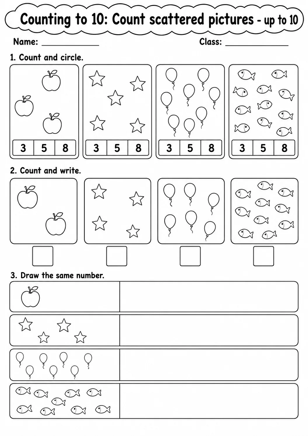 Kindergarten Counting to 10 Math Worksheet Pack page 8 printable worksheet preview