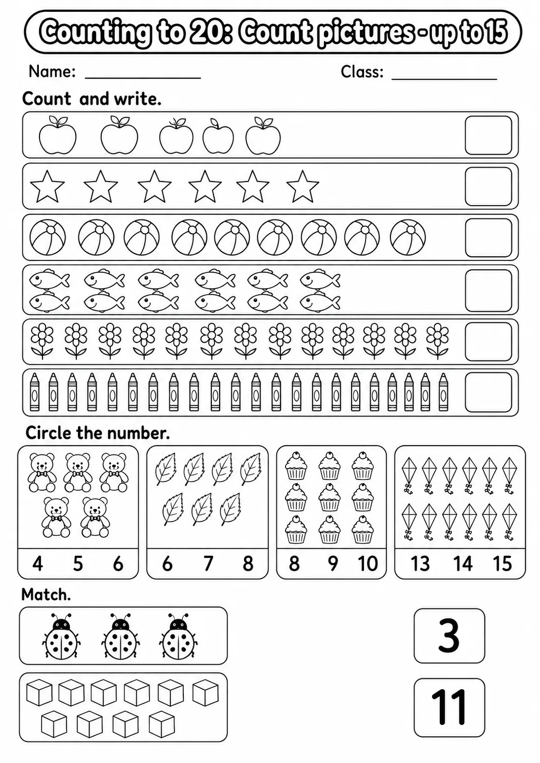 Kindergarten Counting to 20 Math Worksheet Pack printable worksheet pack preview