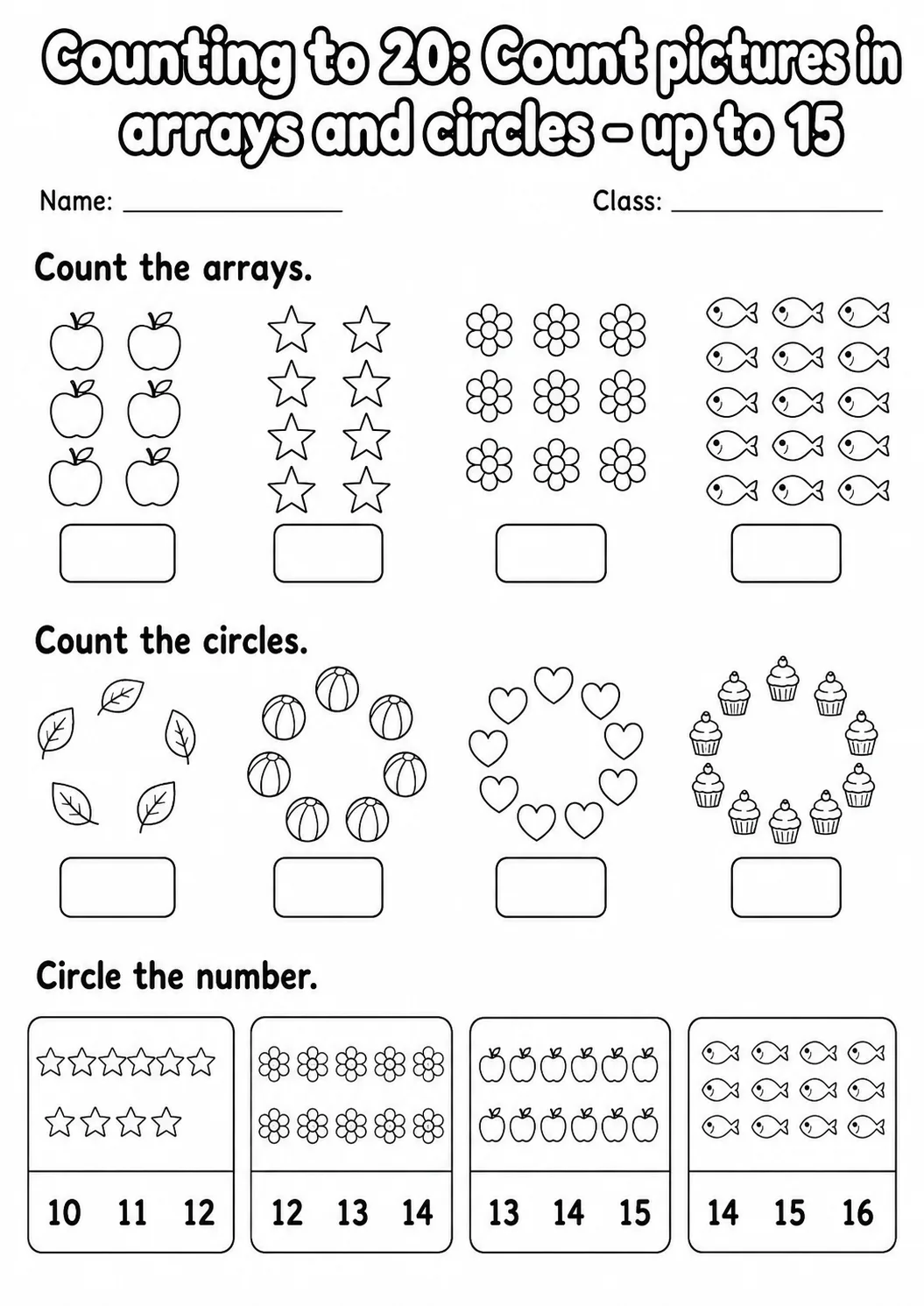 Kindergarten Counting to 20 Math Worksheet Pack page 2 printable worksheet preview