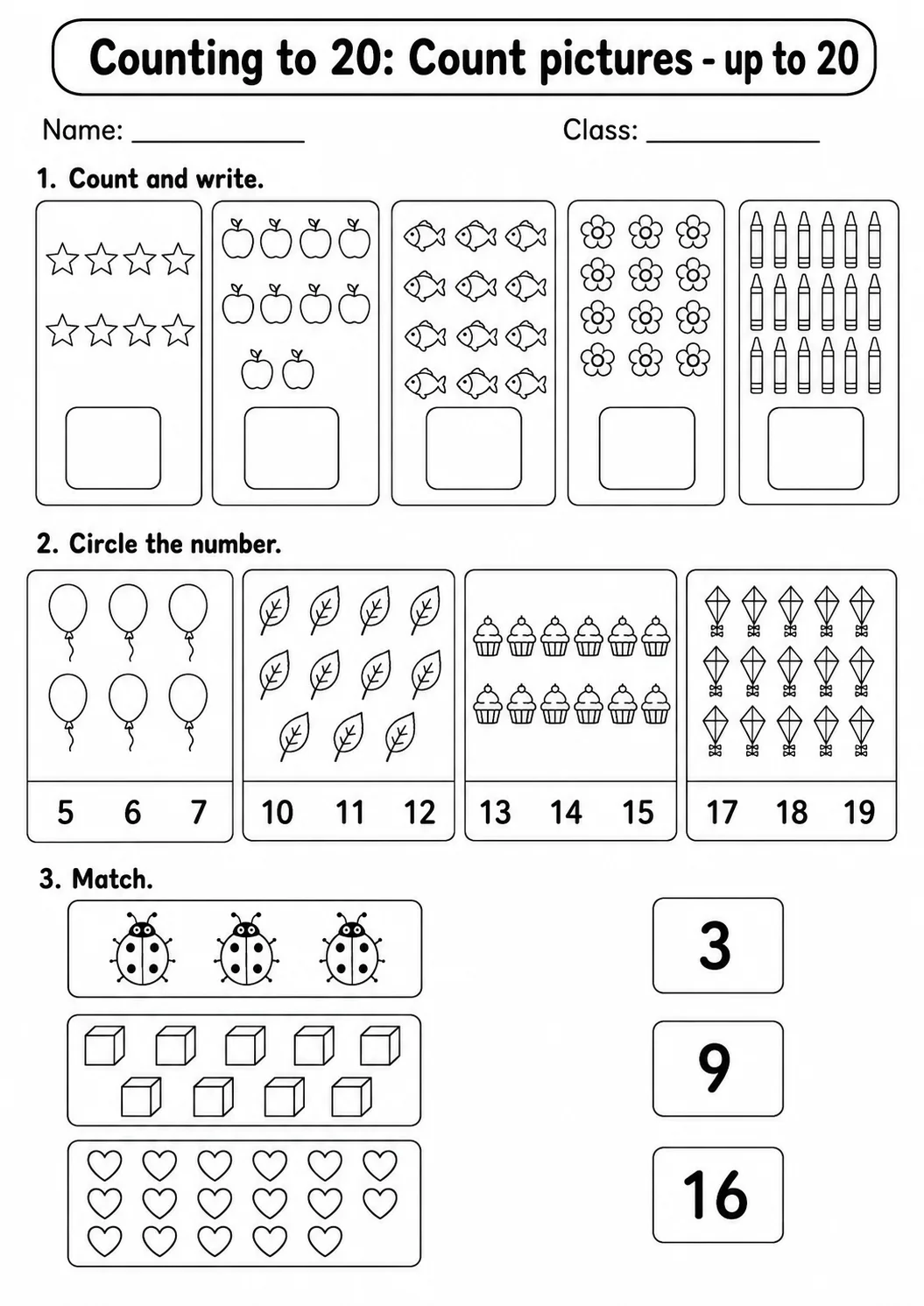 Kindergarten Counting to 20 Math Worksheet Pack page 4 printable worksheet preview