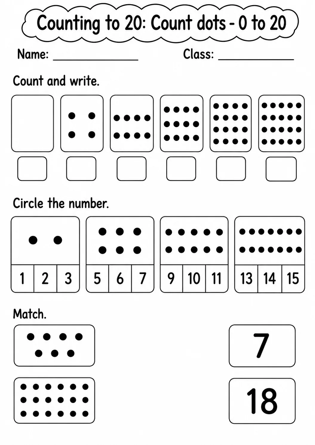 Kindergarten Counting to 20 Math Worksheet Pack page 5 printable worksheet preview