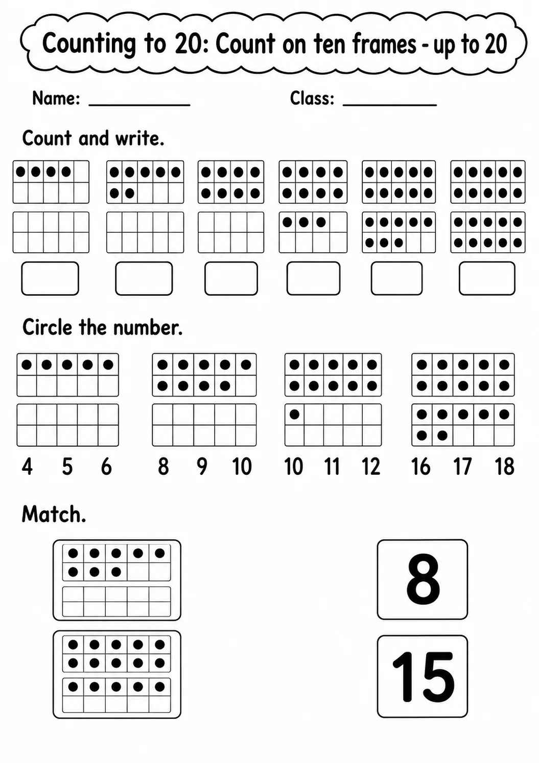 Kindergarten Counting to 20 Math Worksheet Pack page 6 printable worksheet preview