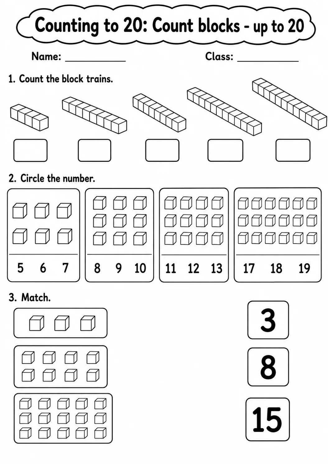 Kindergarten Counting to 20 Math Worksheet Pack page 7 printable worksheet preview