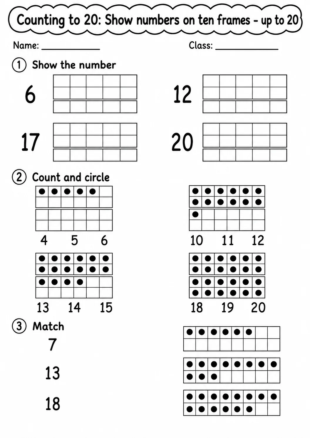 Kindergarten Counting to 20 Math Worksheet Pack page 9 printable worksheet preview