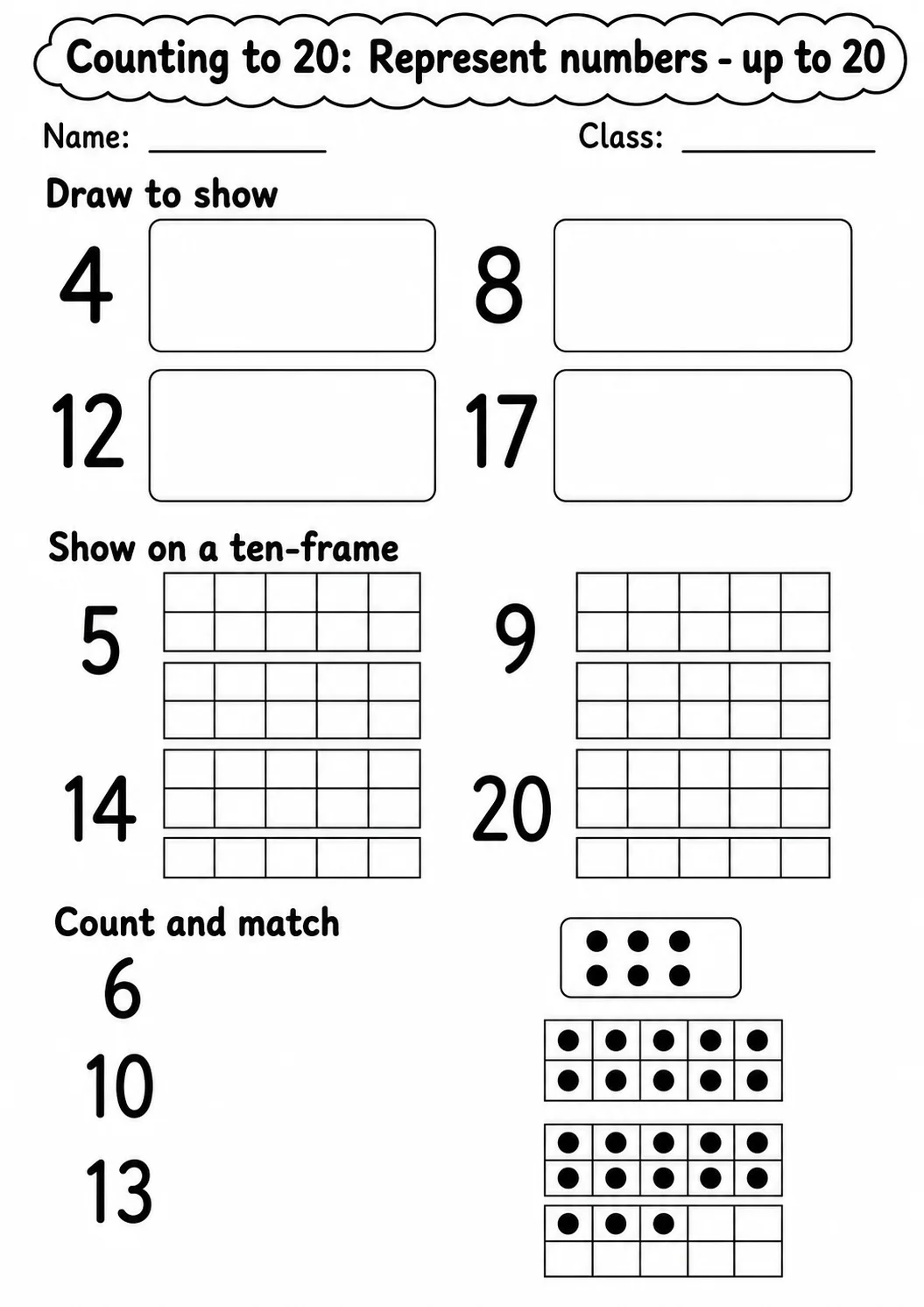 Kindergarten Counting to 20 Math Worksheet Pack page 10 printable worksheet preview