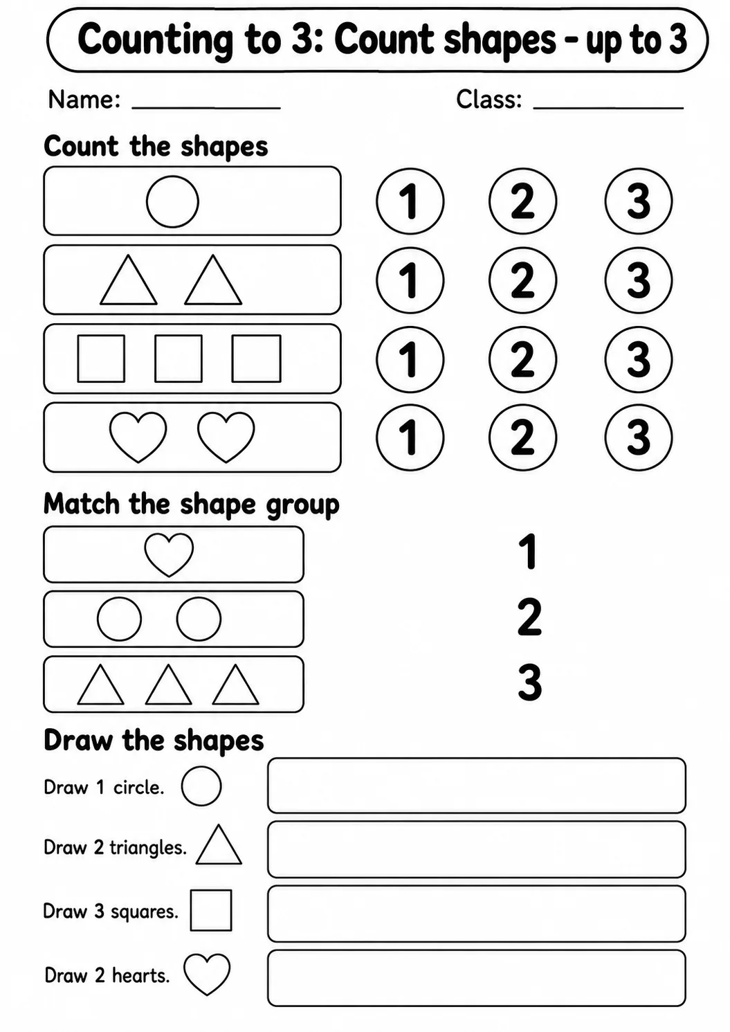 Kindergarten Counting to 3 Math Worksheet Pack page 3 printable worksheet preview