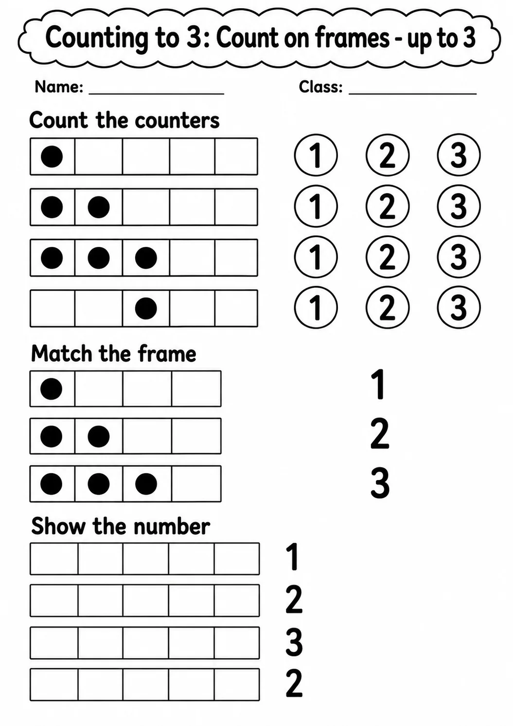 Kindergarten Counting to 3 Math Worksheet Pack page 5 printable worksheet preview