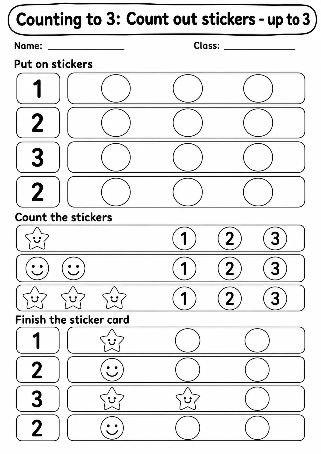 Kindergarten Counting to 3 Math Worksheet Pack page 6 printable worksheet preview