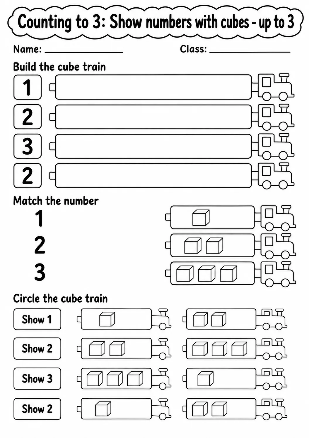 Kindergarten Counting to 3 Math Worksheet Pack page 7 printable worksheet preview