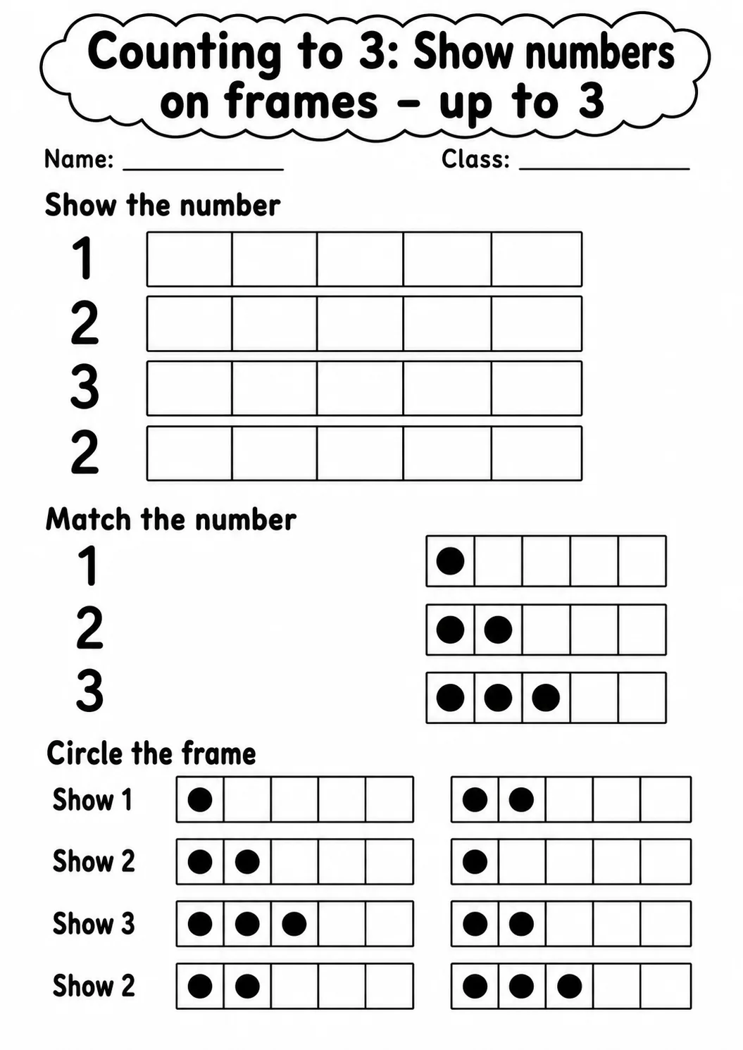 Kindergarten Counting to 3 Math Worksheet Pack page 8 printable worksheet preview