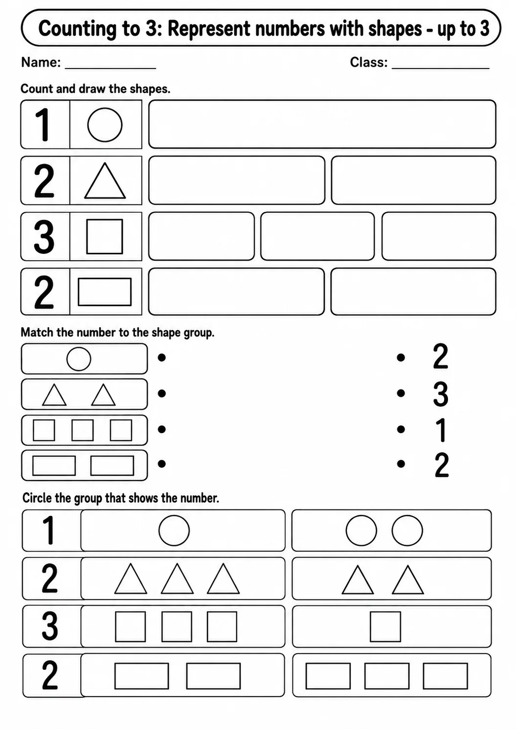 Kindergarten Counting to 3 Math Worksheet Pack page 10 printable worksheet preview