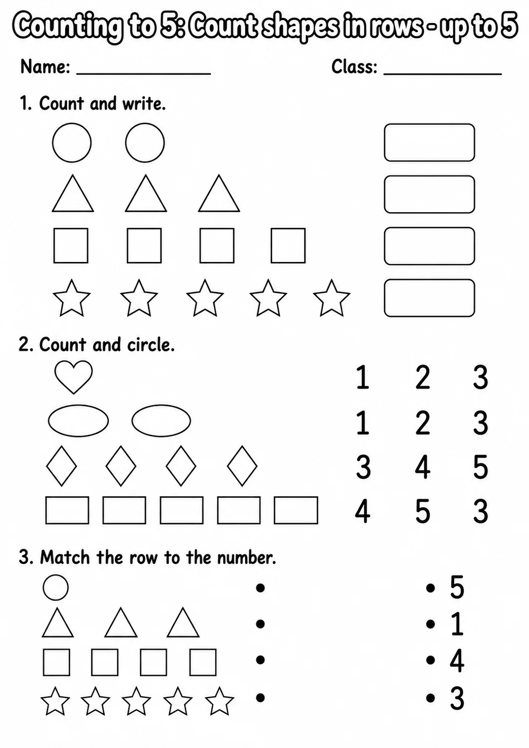 Kindergarten Counting to 5 Math Worksheet Pack page 3 printable worksheet preview