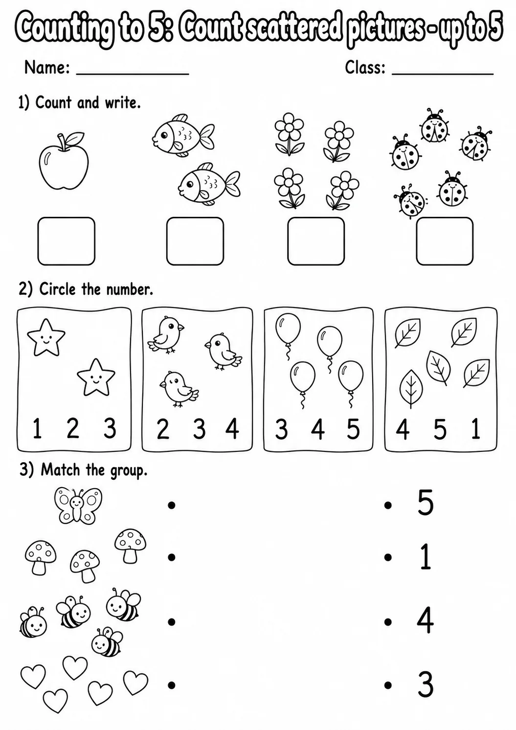 Kindergarten Counting to 5 Math Worksheet Pack page 7 printable worksheet preview