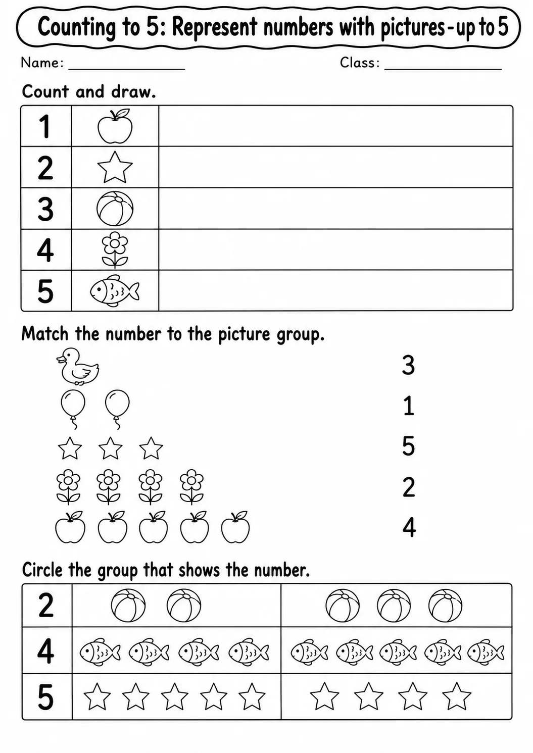 Kindergarten Counting to 5 Math Worksheet Pack page 12 printable worksheet preview
