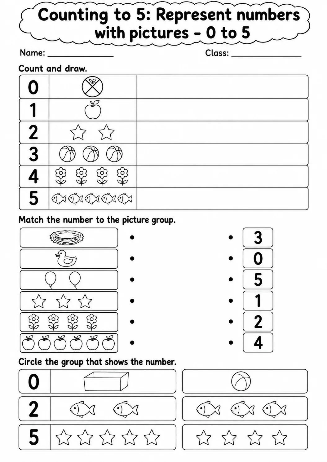Kindergarten Counting to 5 Math Worksheet Pack page 13 printable worksheet preview