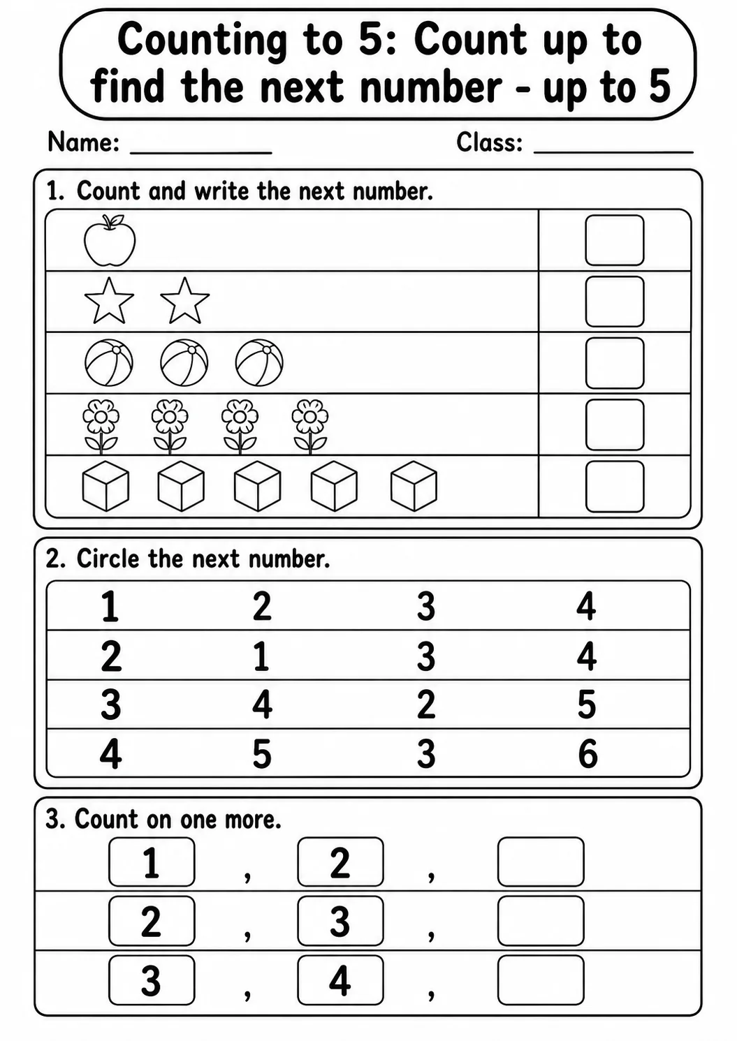 Kindergarten Counting to 5 Math Worksheet Pack page 15 printable worksheet preview