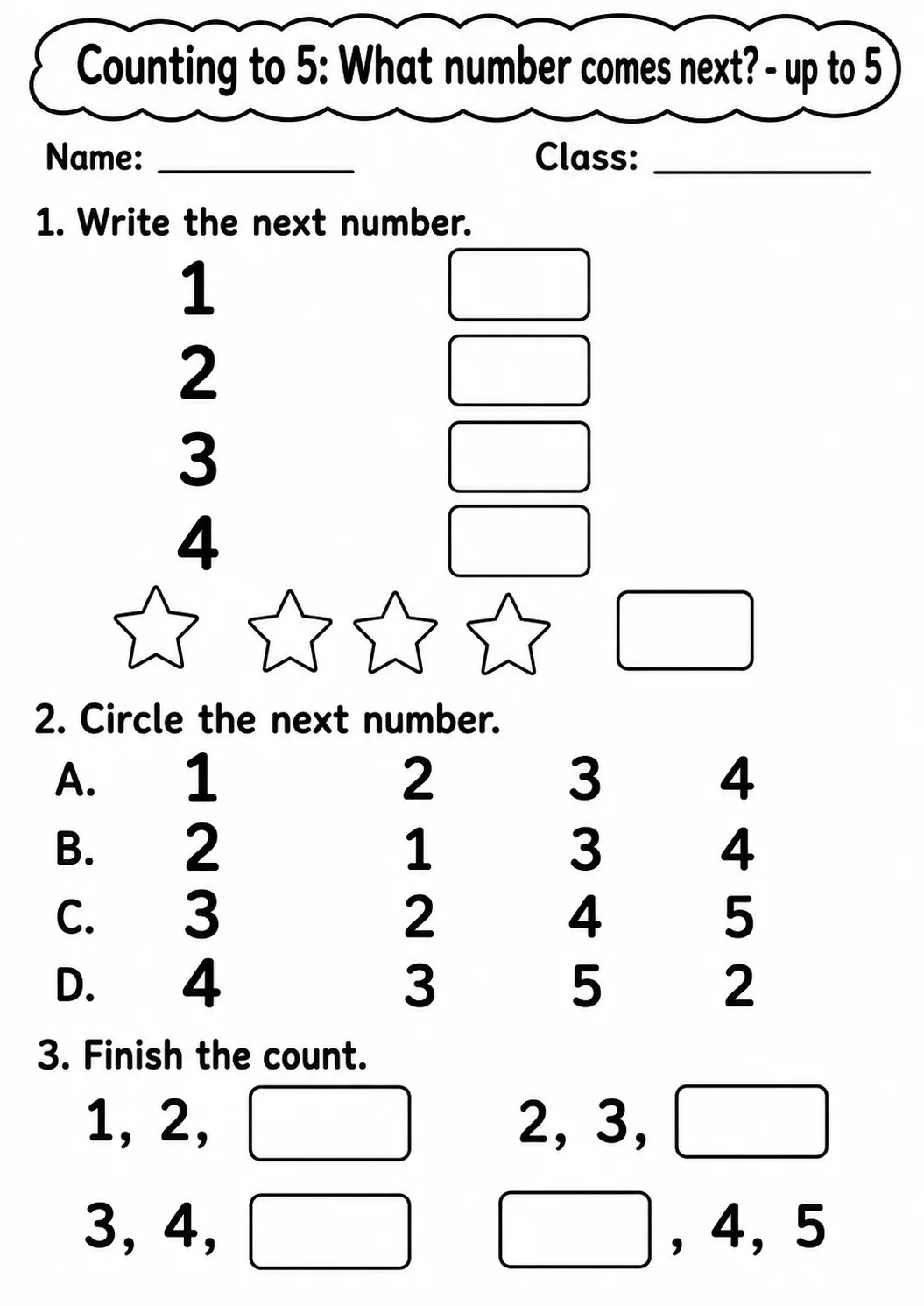 Kindergarten Counting to 5 Math Worksheet Pack page 17 printable worksheet preview