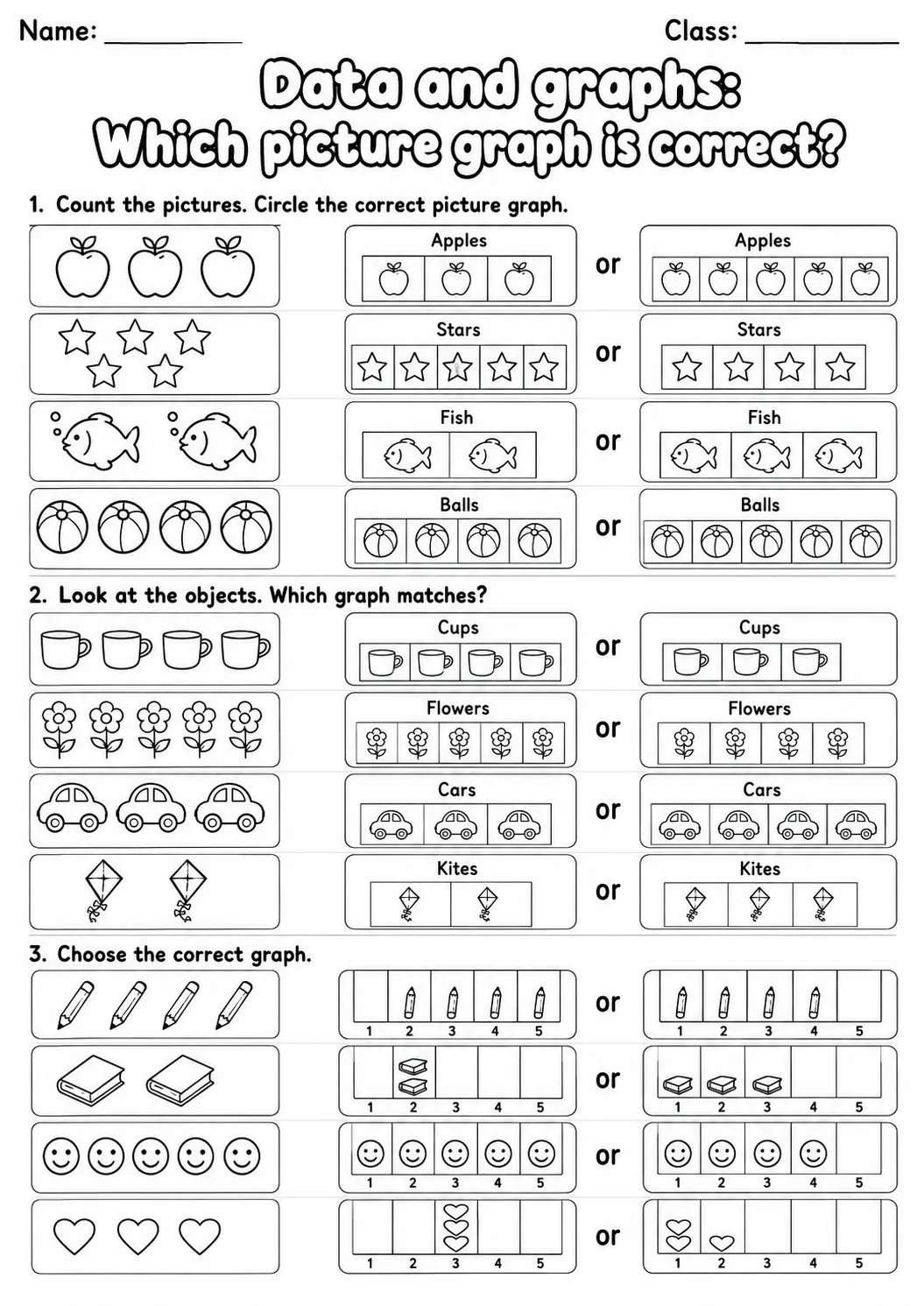 Kindergarten Data and Graphs Math Worksheet Pack printable worksheet pack preview
