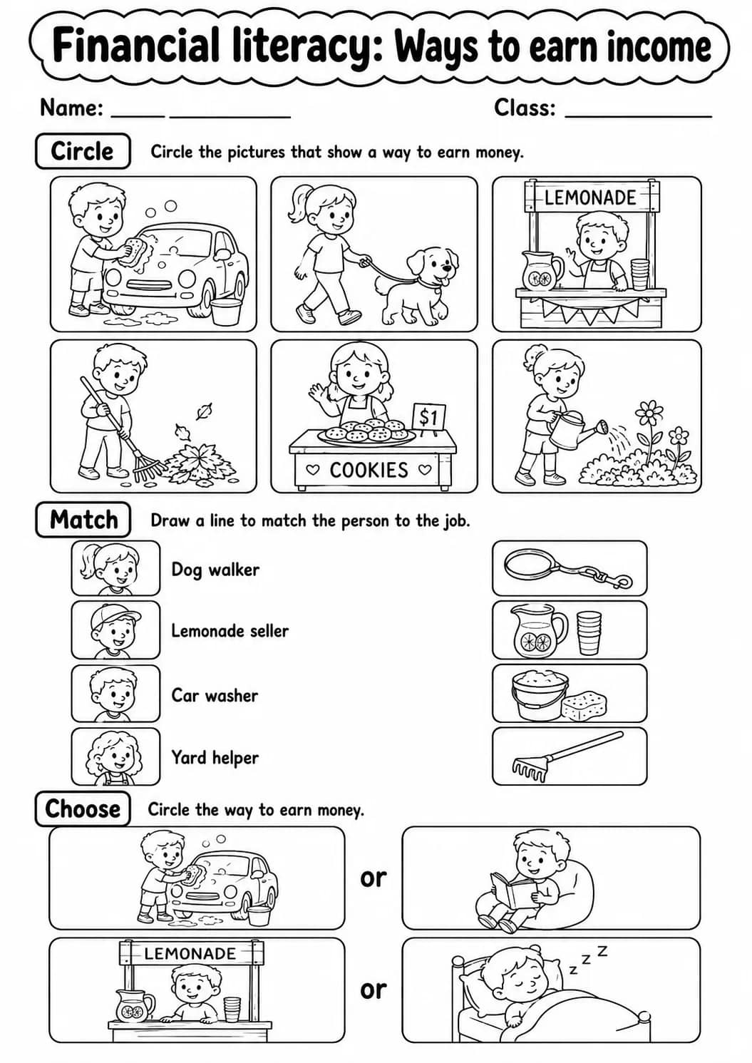 Kindergarten Financial Literacy Math Worksheet Pack printable worksheet pack preview