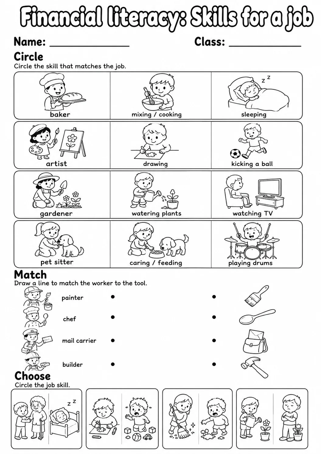 Kindergarten Financial Literacy Math Worksheet Pack page 3 printable worksheet preview