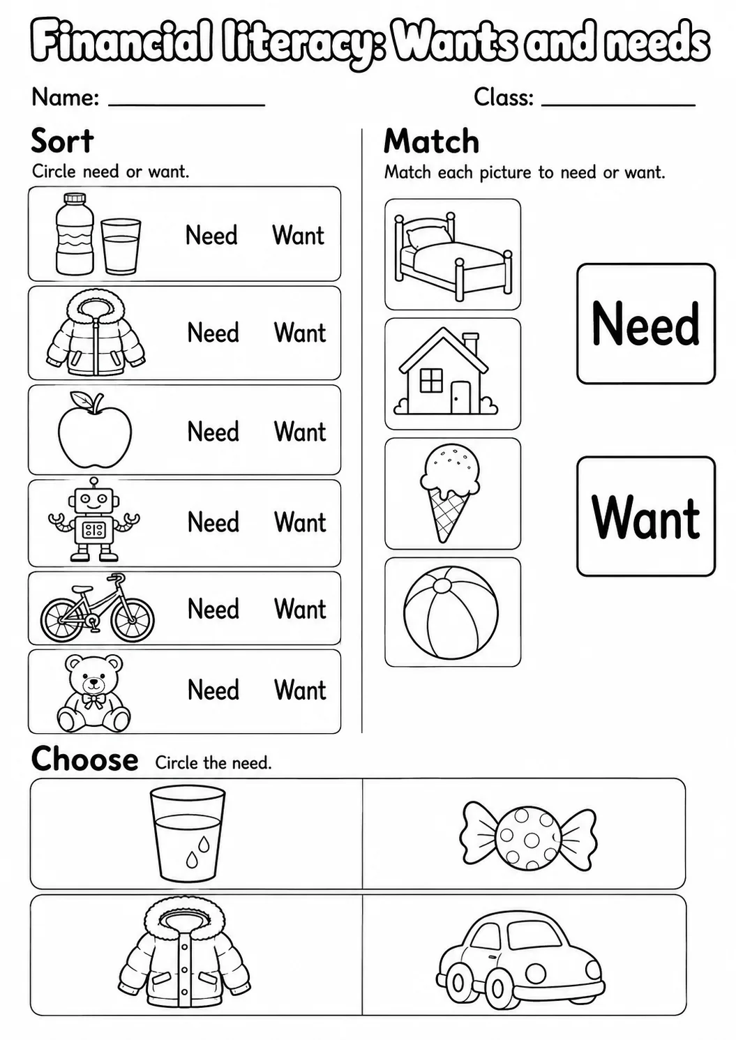 Kindergarten Financial Literacy Math Worksheet Pack page 4 printable worksheet preview