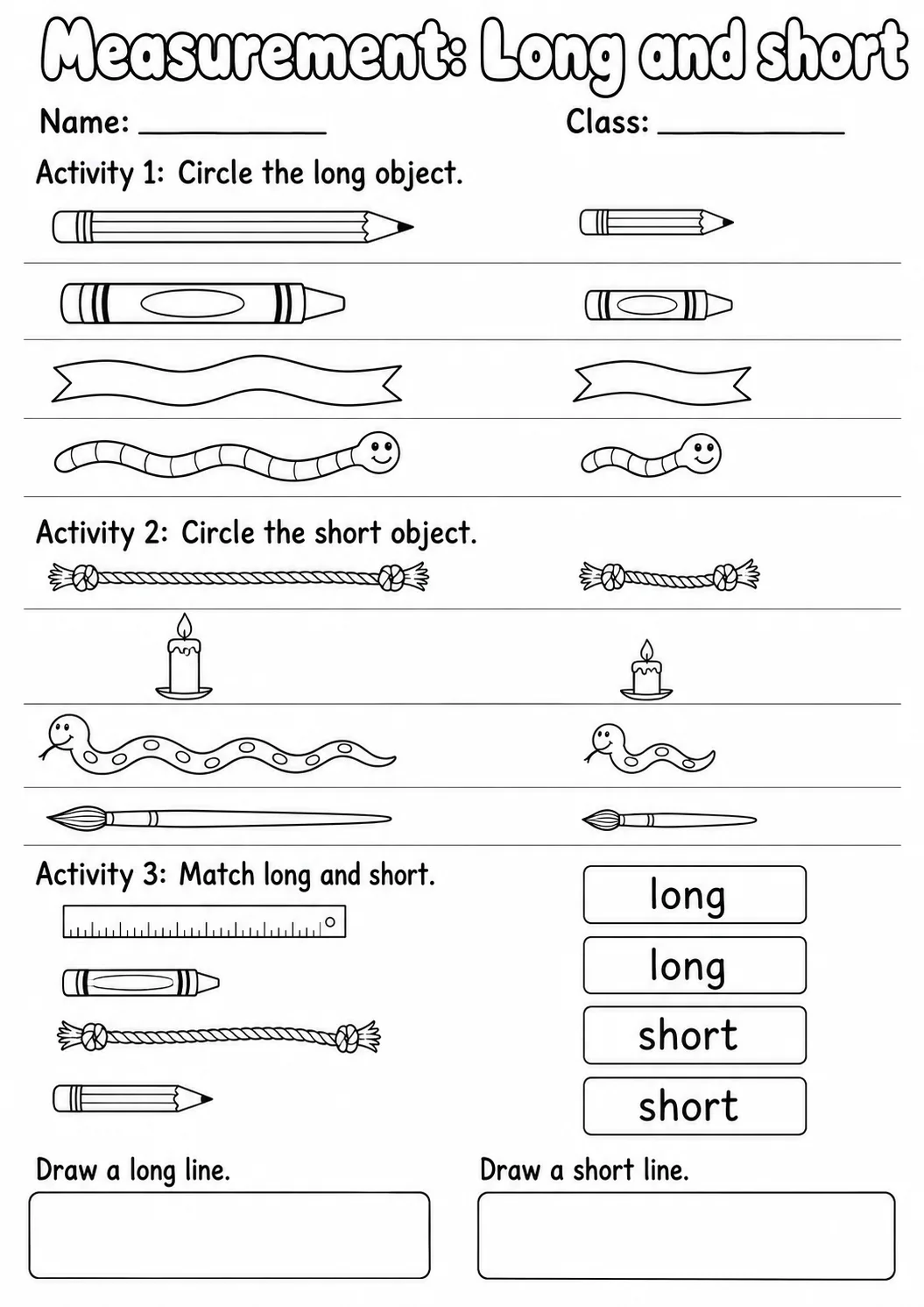 Kindergarten Measurement Math Worksheet Pack printable worksheet pack preview