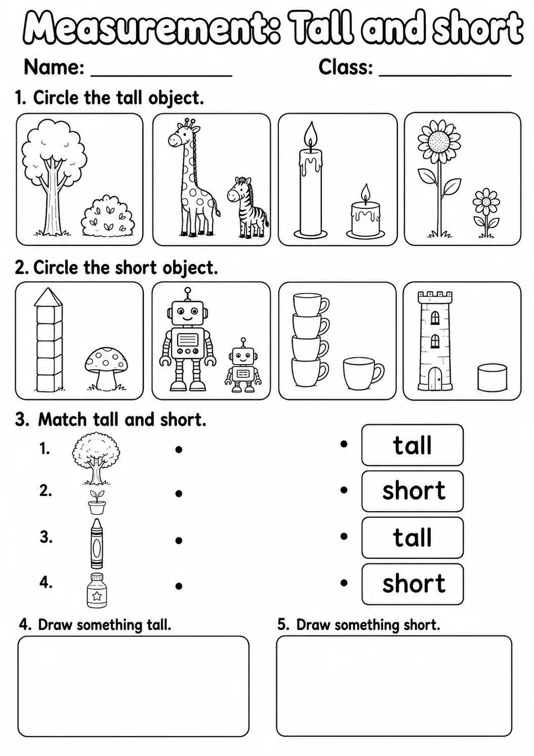 Kindergarten Measurement Math Worksheet Pack page 2 printable worksheet preview