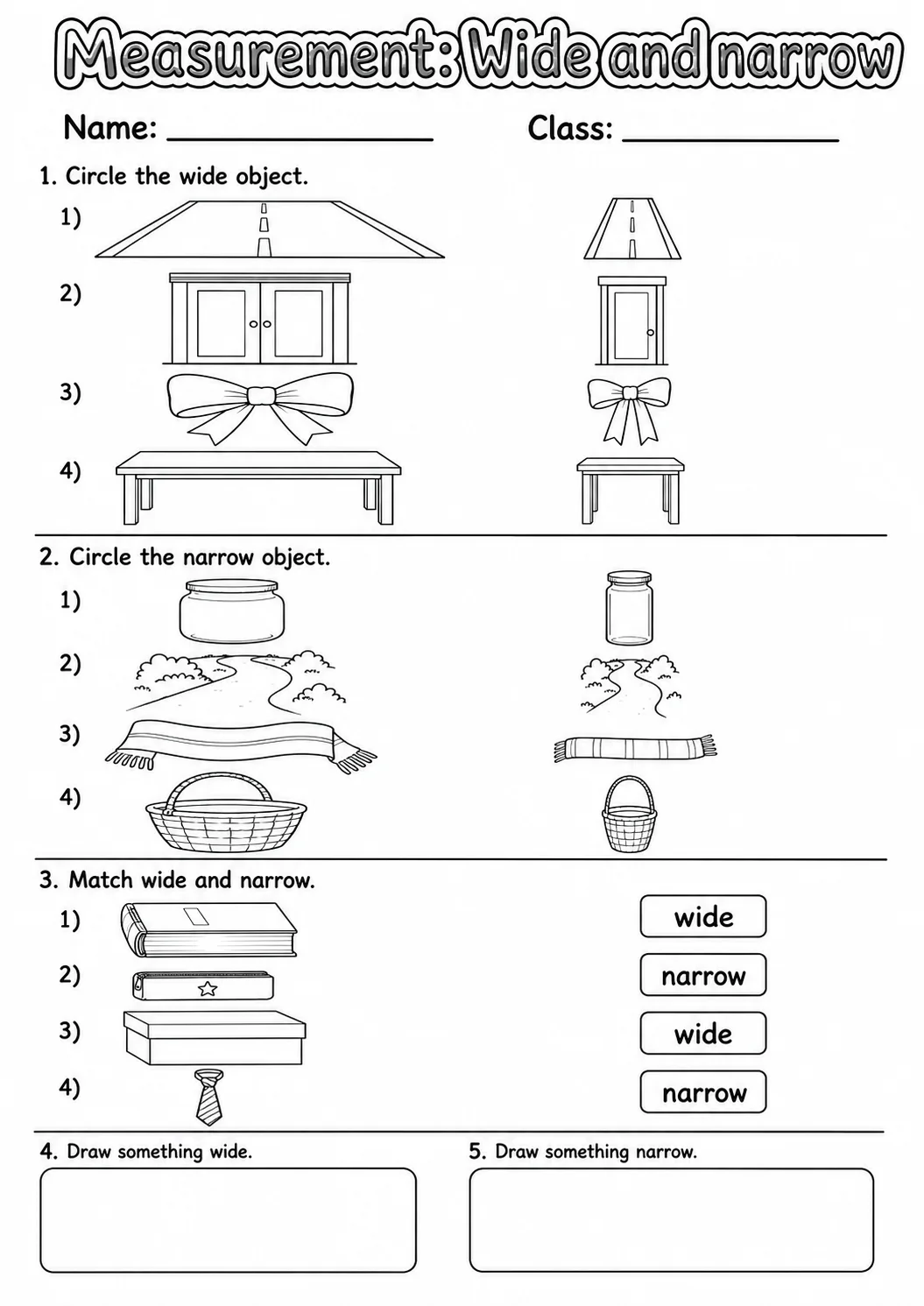 Kindergarten Measurement Math Worksheet Pack page 3 printable worksheet preview