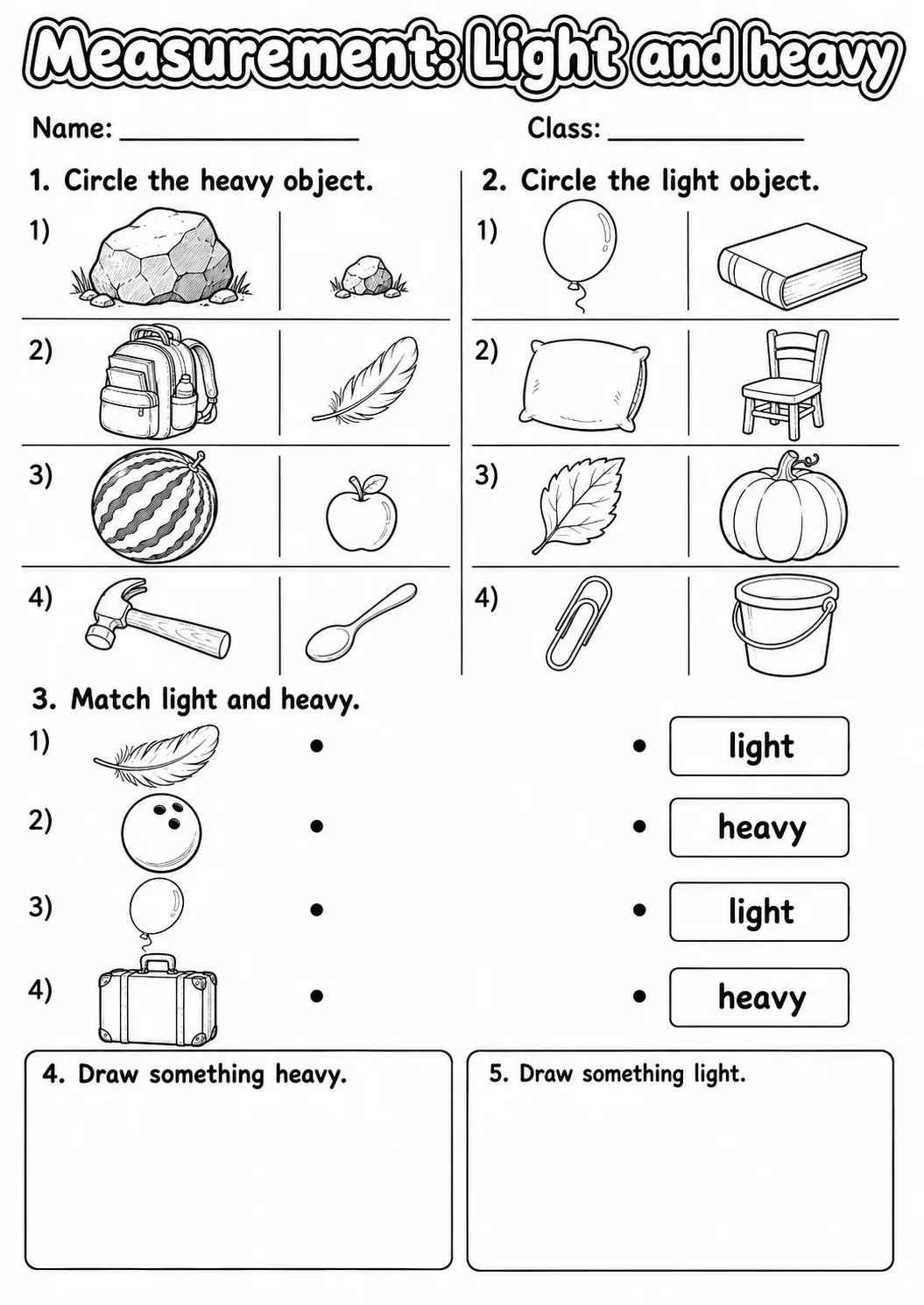 Kindergarten Measurement Math Worksheet Pack page 4 printable worksheet preview
