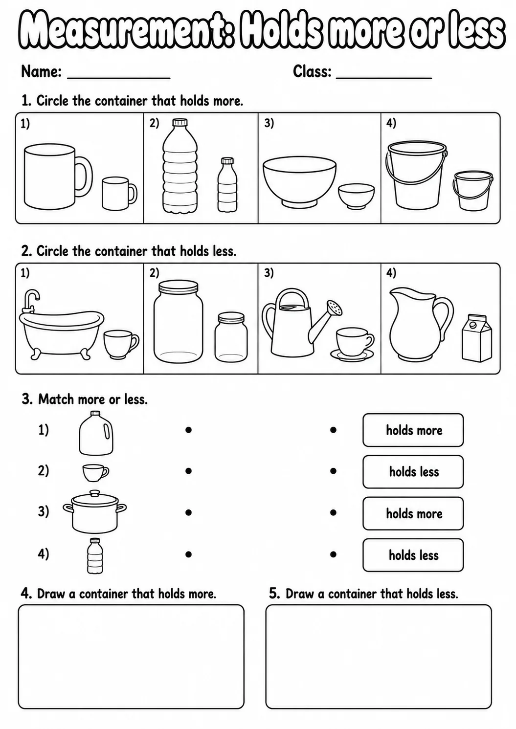 Kindergarten Measurement Math Worksheet Pack page 5 printable worksheet preview