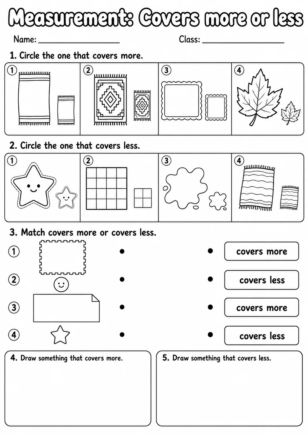 Kindergarten Measurement Math Worksheet Pack page 6 printable worksheet preview