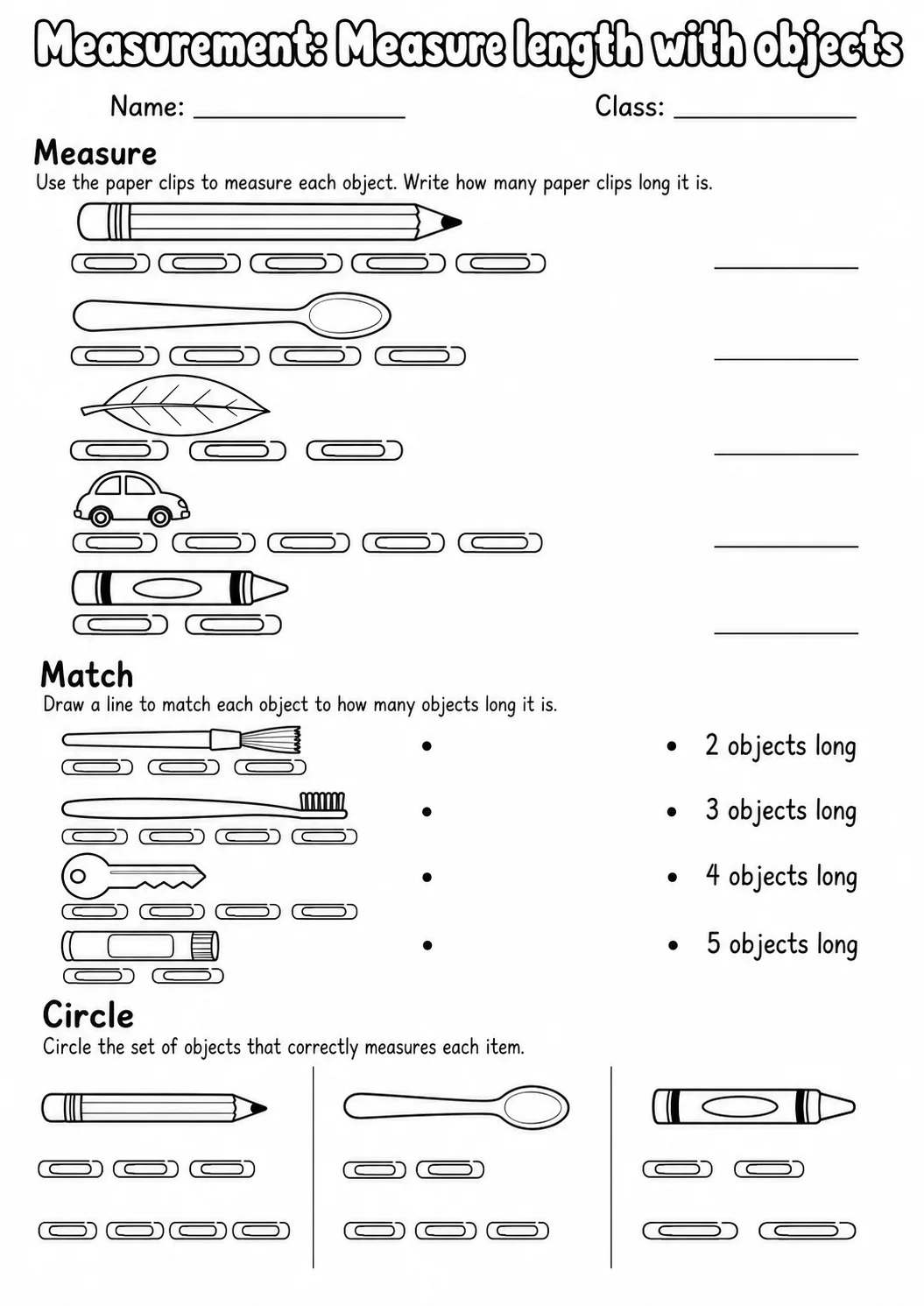 Kindergarten Measurement Math Worksheet Pack page 9 printable worksheet preview