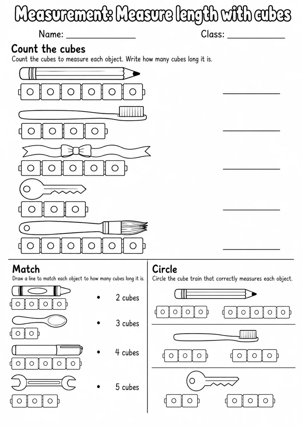 Kindergarten Measurement Math Worksheet Pack page 10 printable worksheet preview