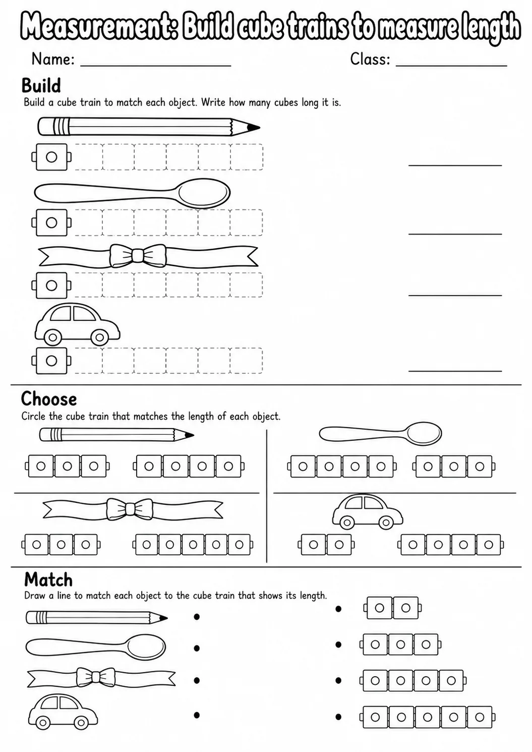 Kindergarten Measurement Math Worksheet Pack page 11 printable worksheet preview