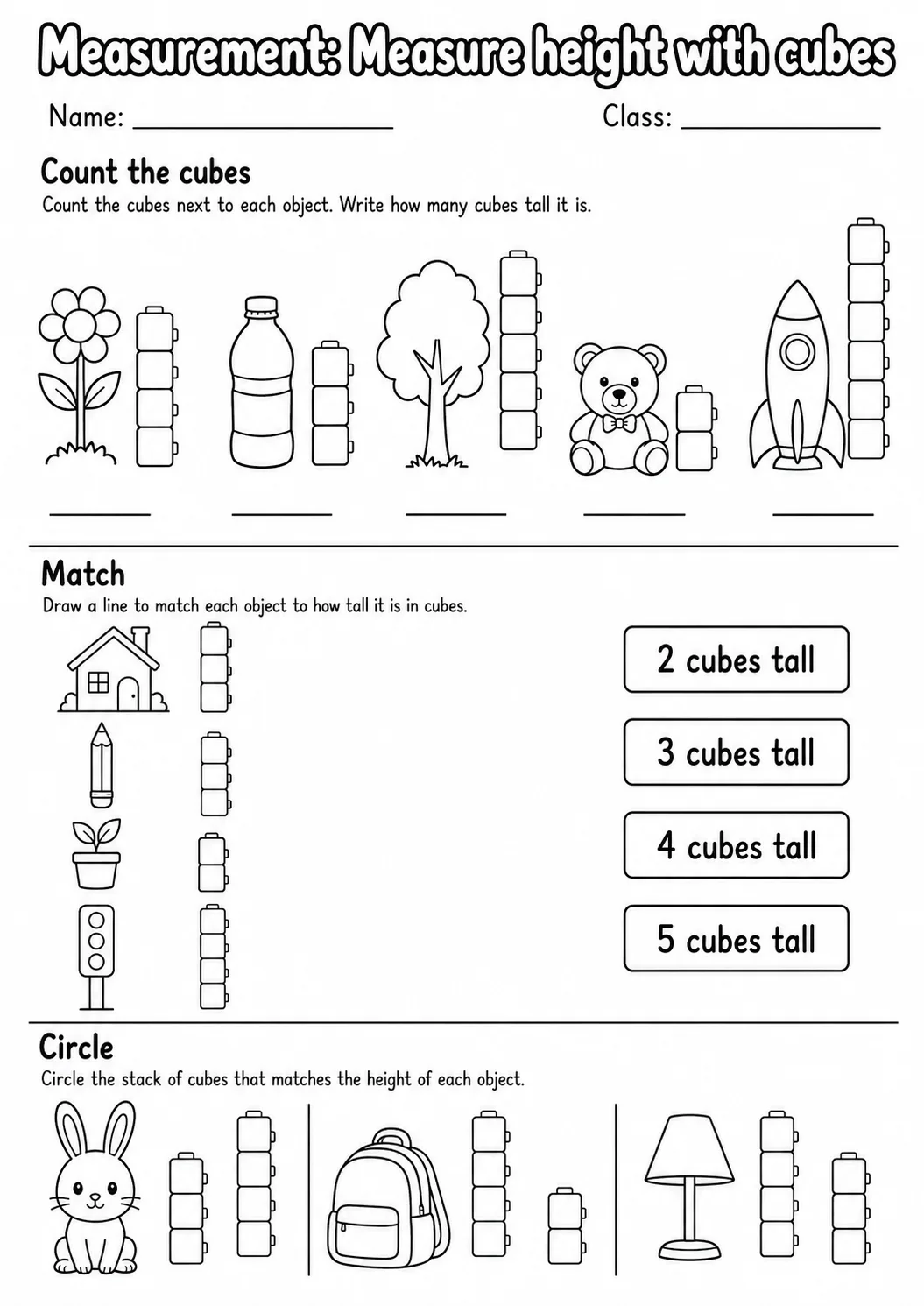 Kindergarten Measurement Math Worksheet Pack page 12 printable worksheet preview