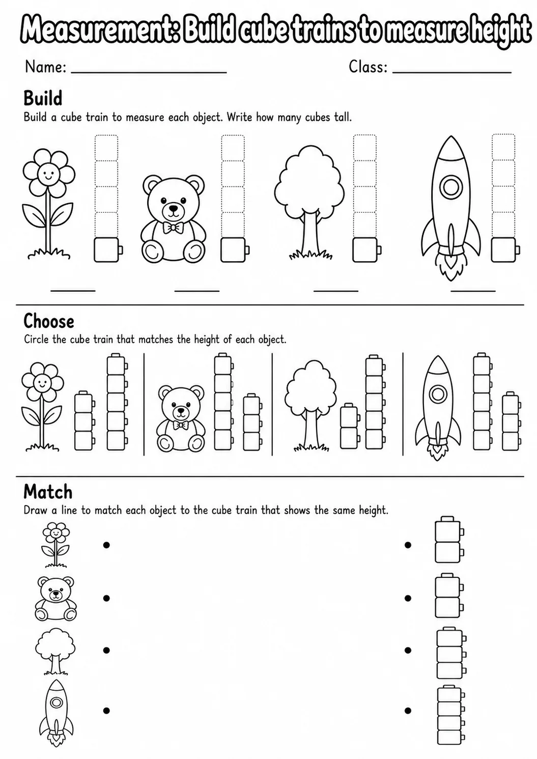 Kindergarten Measurement Math Worksheet Pack page 13 printable worksheet preview
